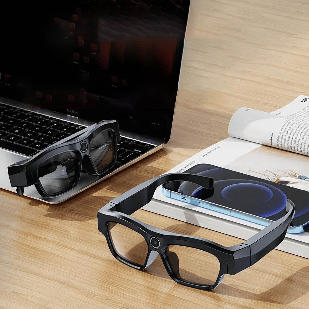 2K HD Sunglasses Sports Glasses Camera Camcorder Full Rim with Speaker on the desk